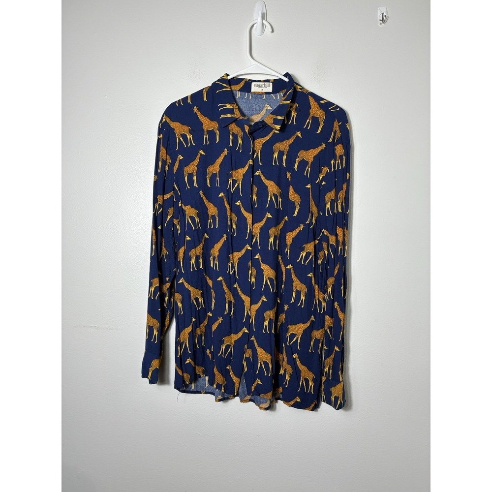 ModCloth Sugarhill brighton Novelty Print Button Up Blouse Sz 18 US XL Giraffe